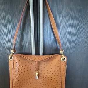 GENUINE OSTRICH SKIN HANDBAG WITH GOLD DETAIL
